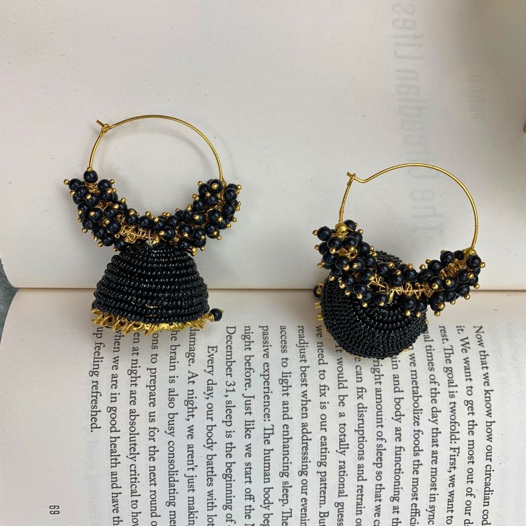 Jhumka Earrings For Women & Girls, Traditional Pearl Jhumki & Hoop Style Earrings - Black